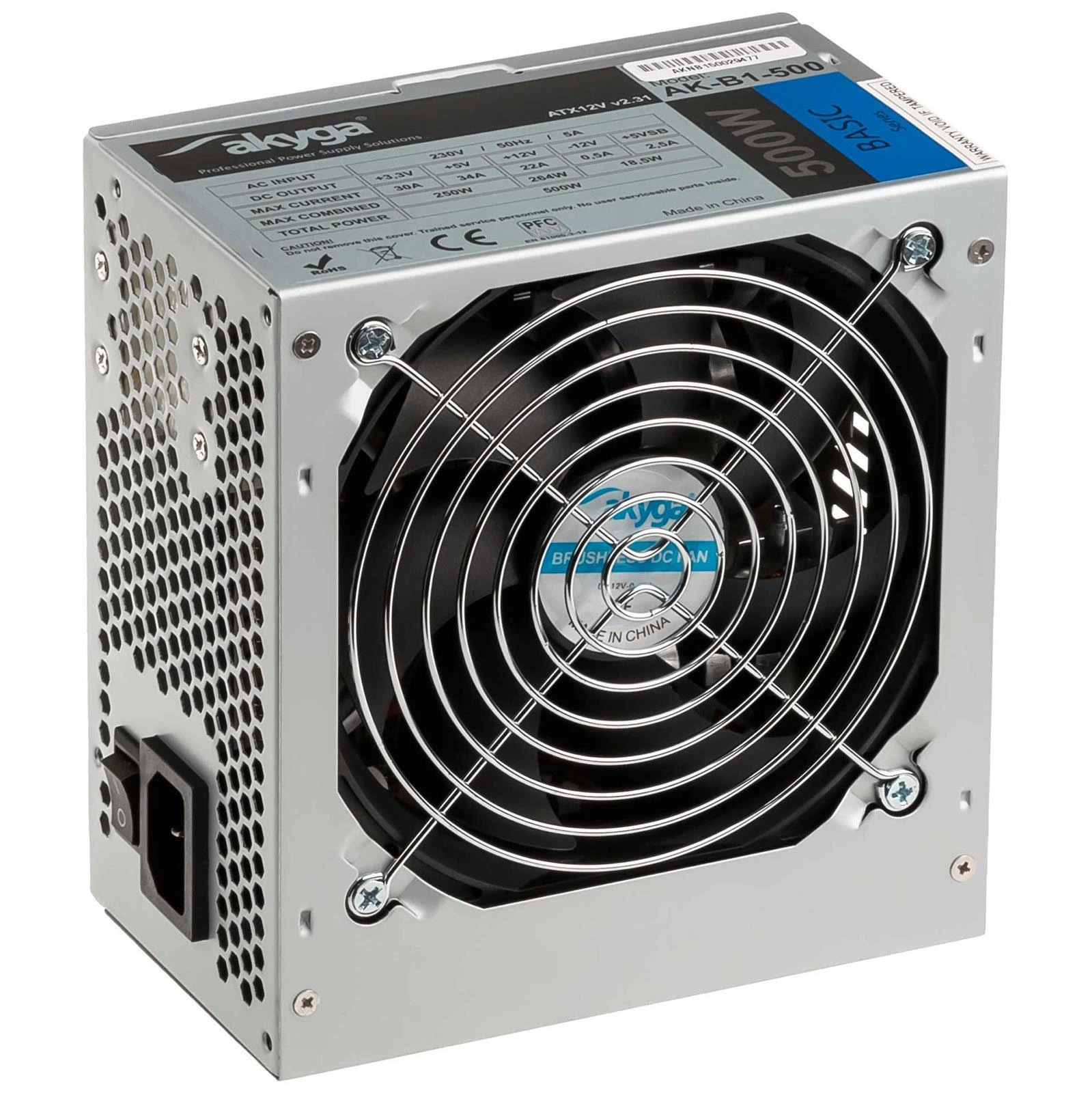 Maitinimas AKYGA AK-B1-500 Basic 500W, DC 3.3/5/±12V, 1x120, be maitinimo laido