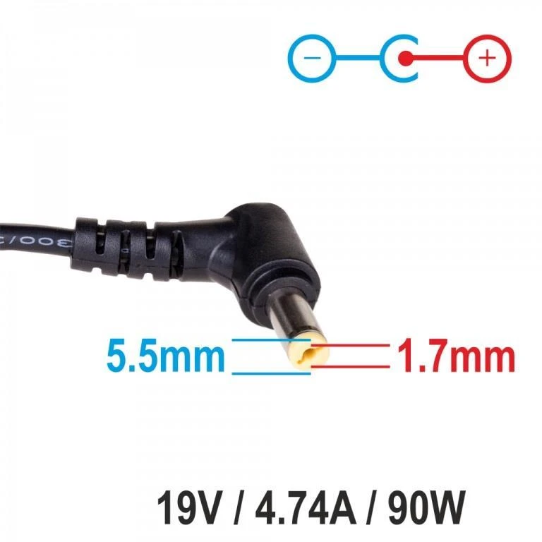 Automobilinis nešiojamojo kompiuterio pakrovėjas Akyga AK-ND-43 (19V / 4.74A 90W 5.5 x 1.7mm) ACER 1.2m