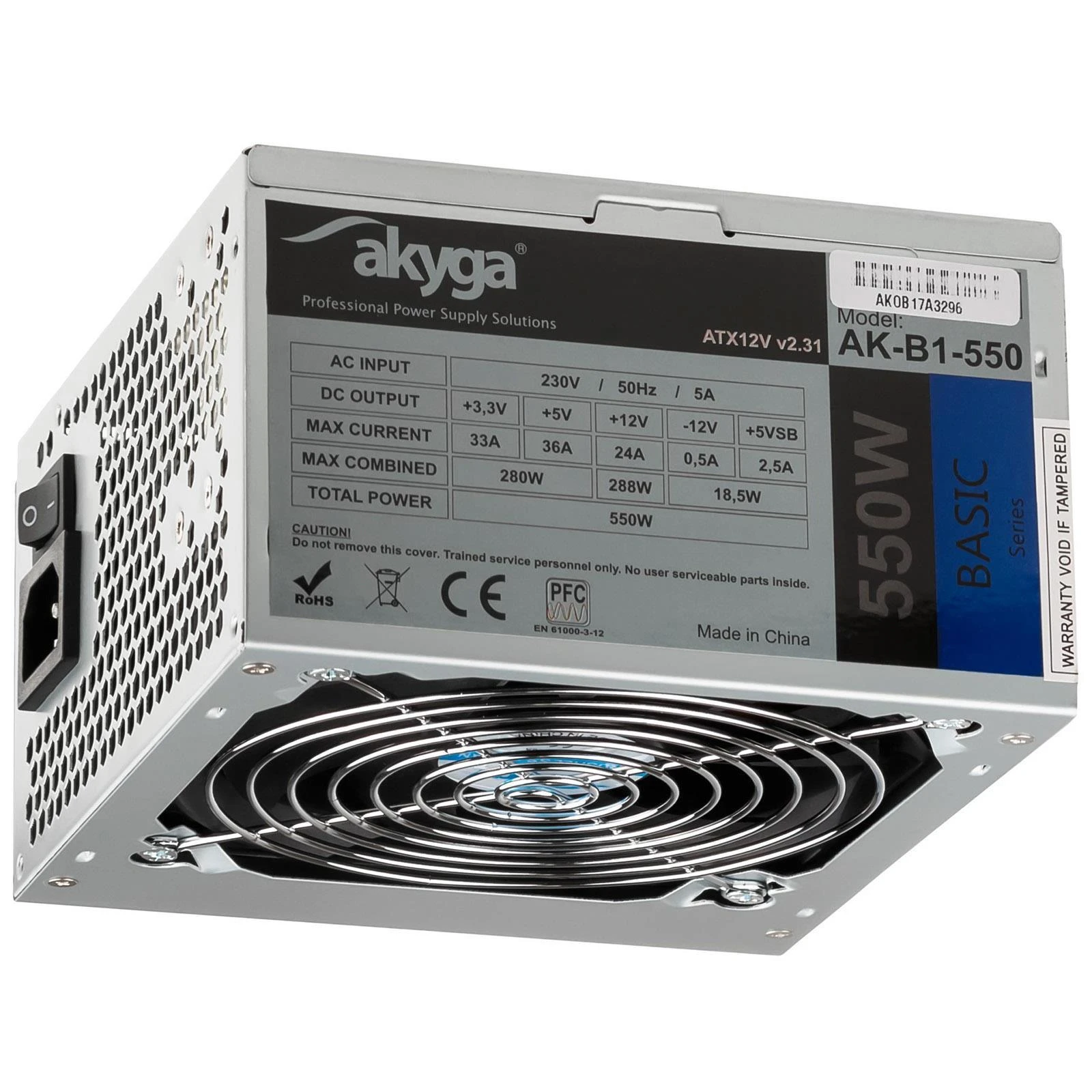 Akyga Basic ATX maitinimo šaltinis 550W AK-B1-550 Fan12cm P4 3xSATA PCI-E