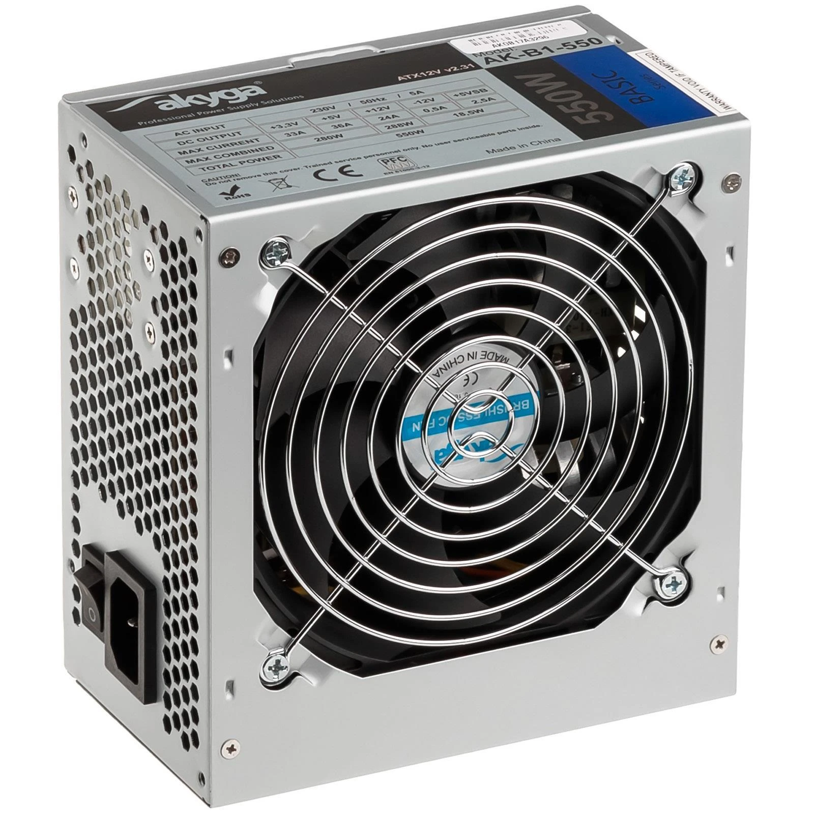 Akyga Basic ATX maitinimo šaltinis 550W AK-B1-550 Fan12cm P4 3xSATA PCI-E
