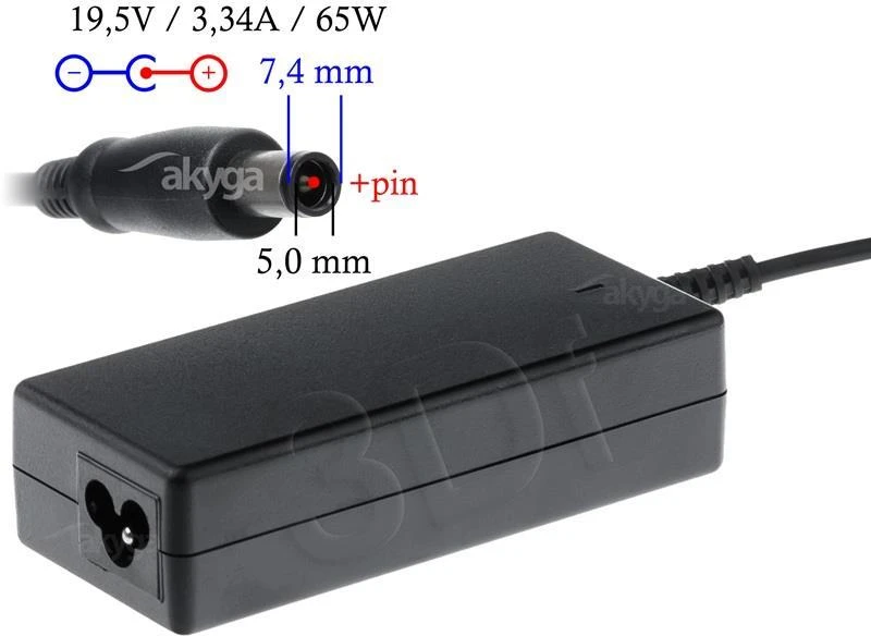 Nešiojamojo kompiuterio adapteris AKYGA Dedicated AK-ND-05 DELL 19V/3.34A 65W 7.4x5x0.6 mm