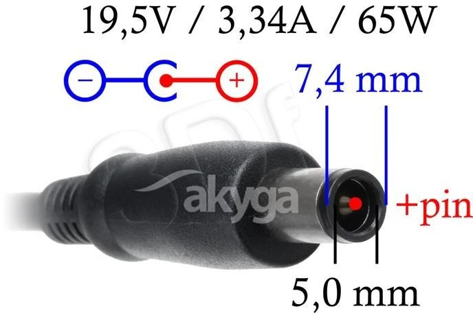 Nešiojamojo kompiuterio adapteris AKYGA Dedicated AK-ND-05 DELL 19V/3.34A 65W 7.4x5x0.6 mm