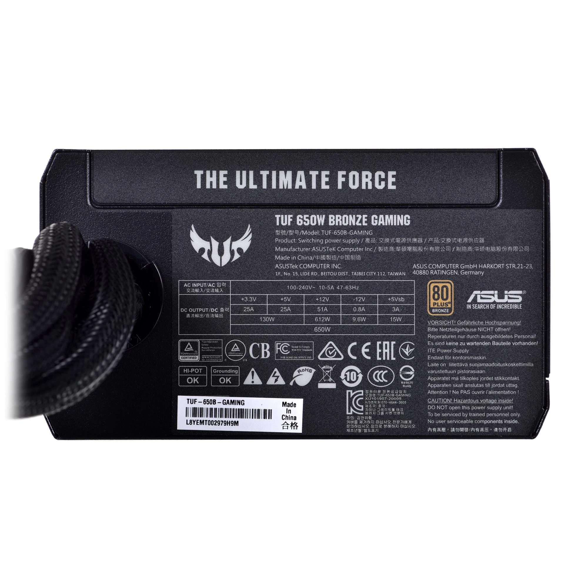 PC maitinimo blokas ASUS 650 Watts Efficiency 80 PLUS BRONZE TUF-GAMING-650B