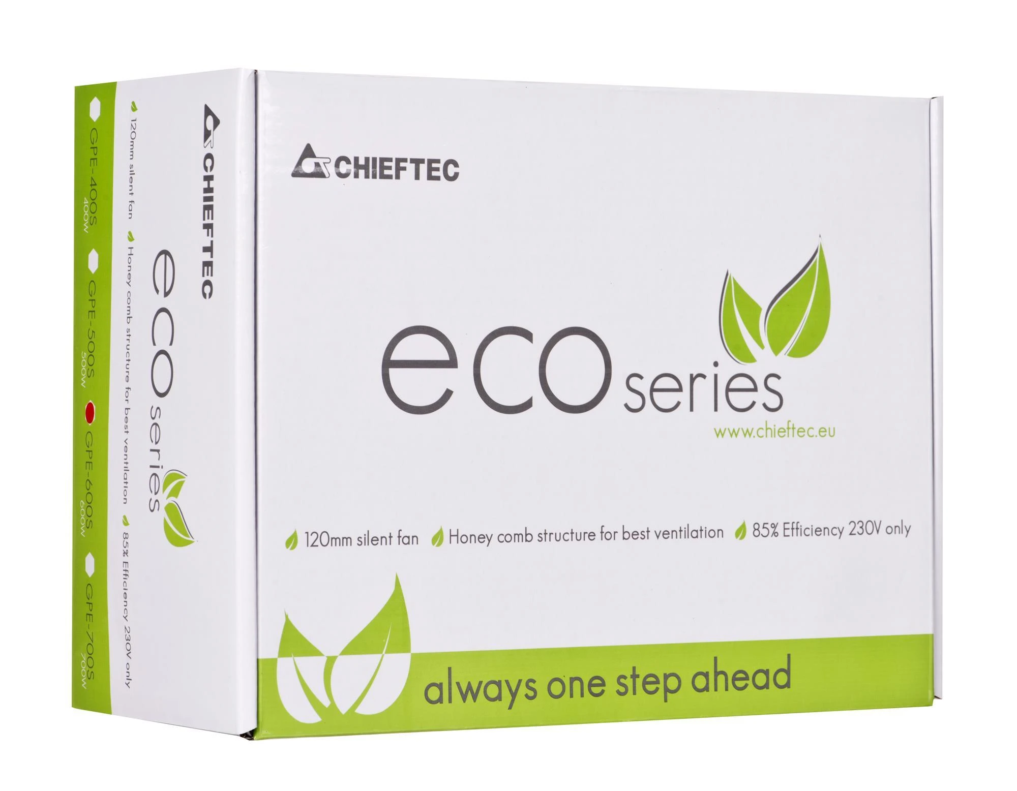 CHIEFTEC ECO serijos 600 W ATX-12V V.2.3 maitinimo šaltinis su 12 cm ventiliatoriumi Aktyvus PFC 230 V tik 85 proc. Efektyvumas, įskaitant maitinimo laidą