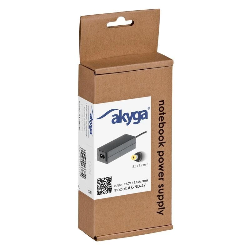 Nešiojamojo kompiuterio pakrovėjas Akyga AK-ND-47 (19V / 2.15A 40W 5.5 x 1.7mm) ACER 1.2m