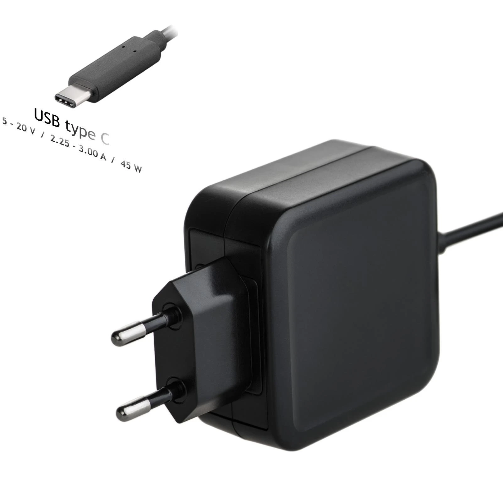 Nešiojamojo kompiuterio pakrovėjas Akyga AK-ND-60 (5-20V / 2.25-3A 45W) USB type C 1.2m Power Delivery