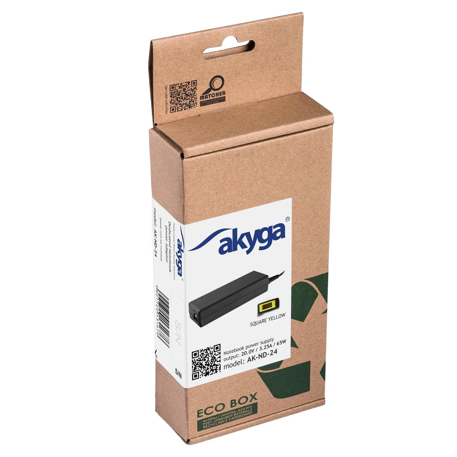 Nesiojamo Kompiuterio Įkroviklis - Akyga AK-ND-24 65W 20V 3.25A Vidaus Juodas