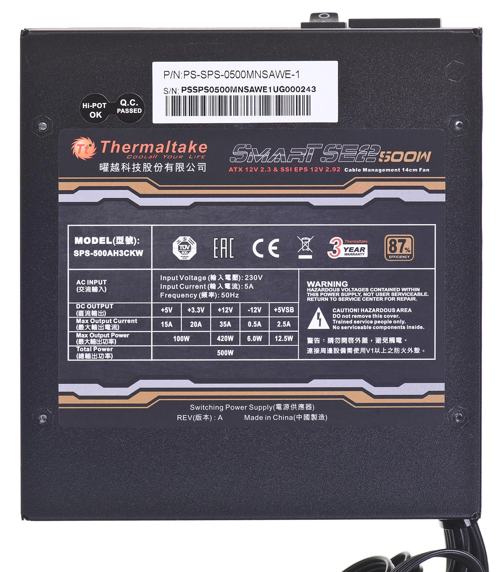 Maitinimo šaltinis Thermaltake Smart SE2 500W PS-SPS-0500MNSAWE-1 (500 W, aktyvus, 120 mm)