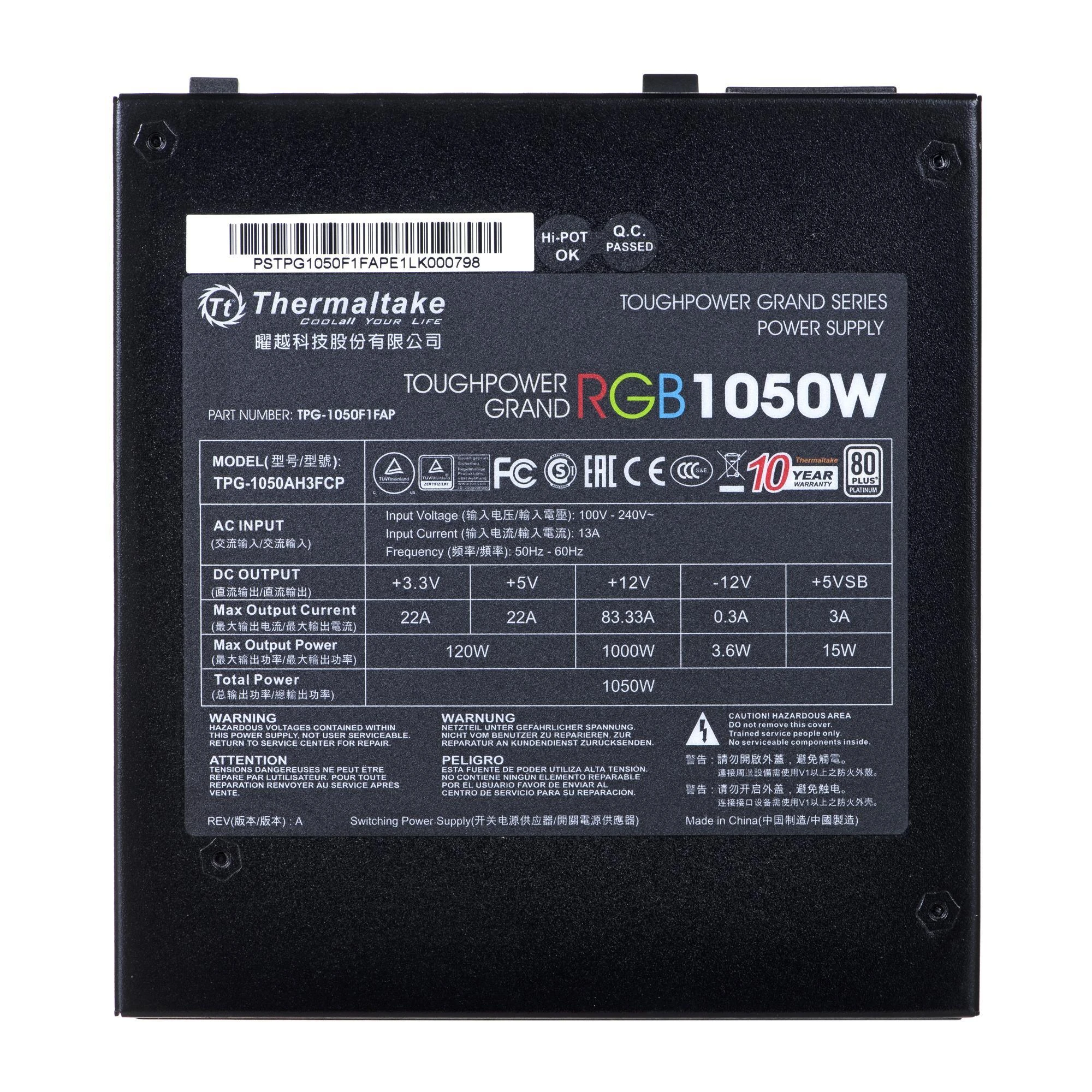 Maitinimo blokas  Thermaltake Toughpower Grand Riing 1050W PS-TPG-1050F1FAPE-1 (1050 W, 140 mm)