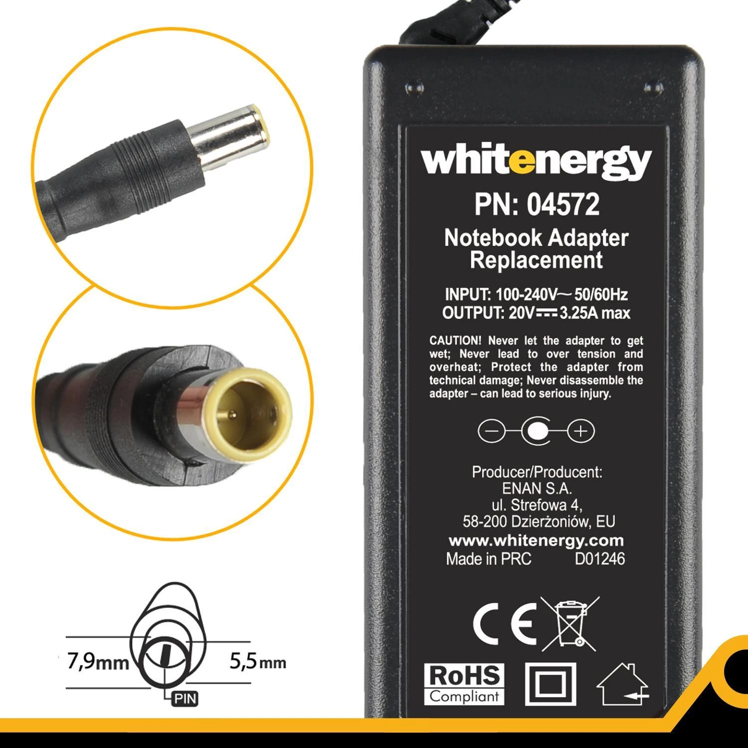 Whitenergy 65W kroviklis su kištuko matmenimis