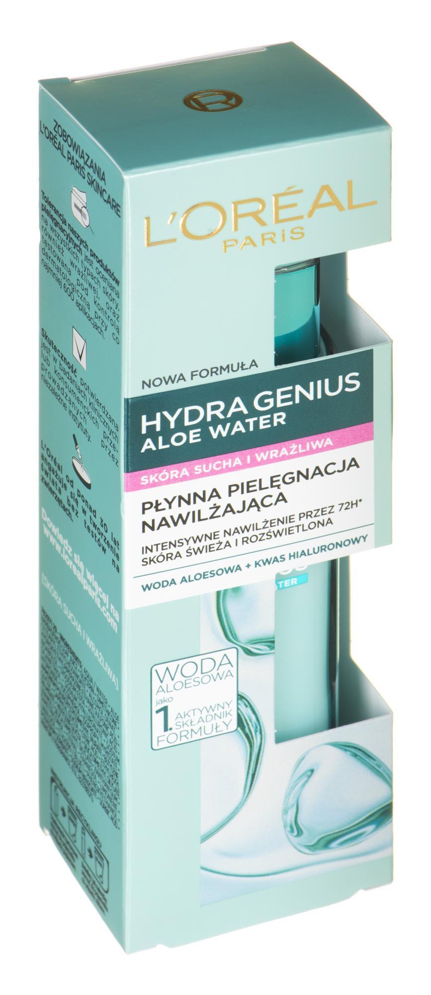 L'Oréal Paris Hydra Genius Aloe Vanduo sausai ir jautriai odai, 70 ml