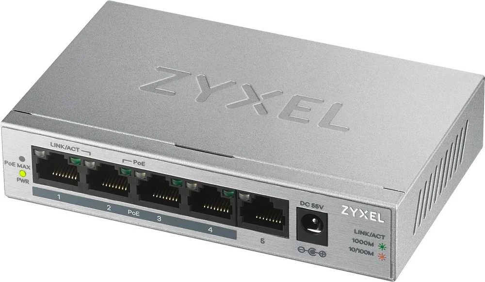 Šakotuvas ZYXEL GS1005-HP 5 prievadų GbE nevaldomas PoE jungiklis