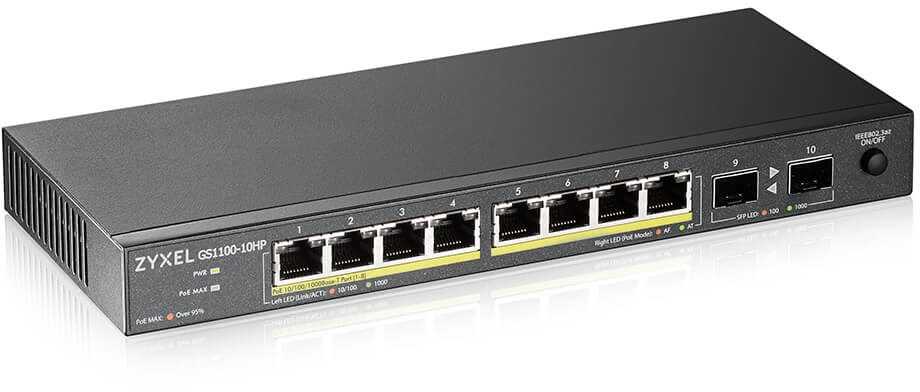 Zyxel GS1100-10HP v2 nevaldomas gigabito eternetas (10/100/1000) su maitinimu per eternetą (PoE), juodas