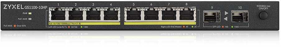 Zyxel GS1100-10HP v2 nevaldomas gigabito eternetas (10/100/1000) su maitinimu per eternetą (PoE), juodas
