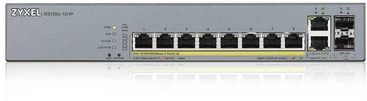 Zyxel GS1350-12HP-EU0101F tinklo komutatorius valdomas L2 Gigabit Ethernet (10/100/1000) Power over Ethernet (PoE) pilkas