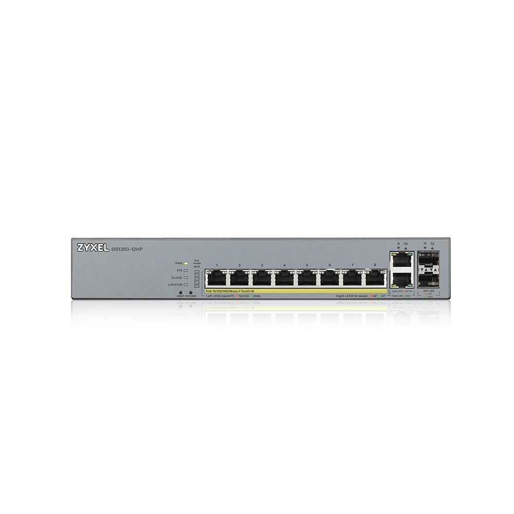 Šakotuvas ZYXEL GS1350-12HP, 12 prievadų valdomas CCTV POE komutatorius, didelio nuotolio, 130 W (1 metų NCC PRO paketo licencija) (5 metų garantija)