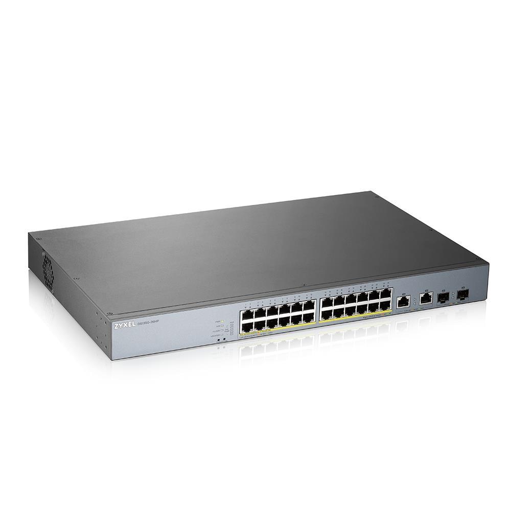 Šakotuvas ZYXEL GS1350-26HP, 26 prievadų valdomas CCTV POE komutatorius, didelio nuotolio, 375 W (1 metų NCC PRO paketo licencija) (5 metų garantija)