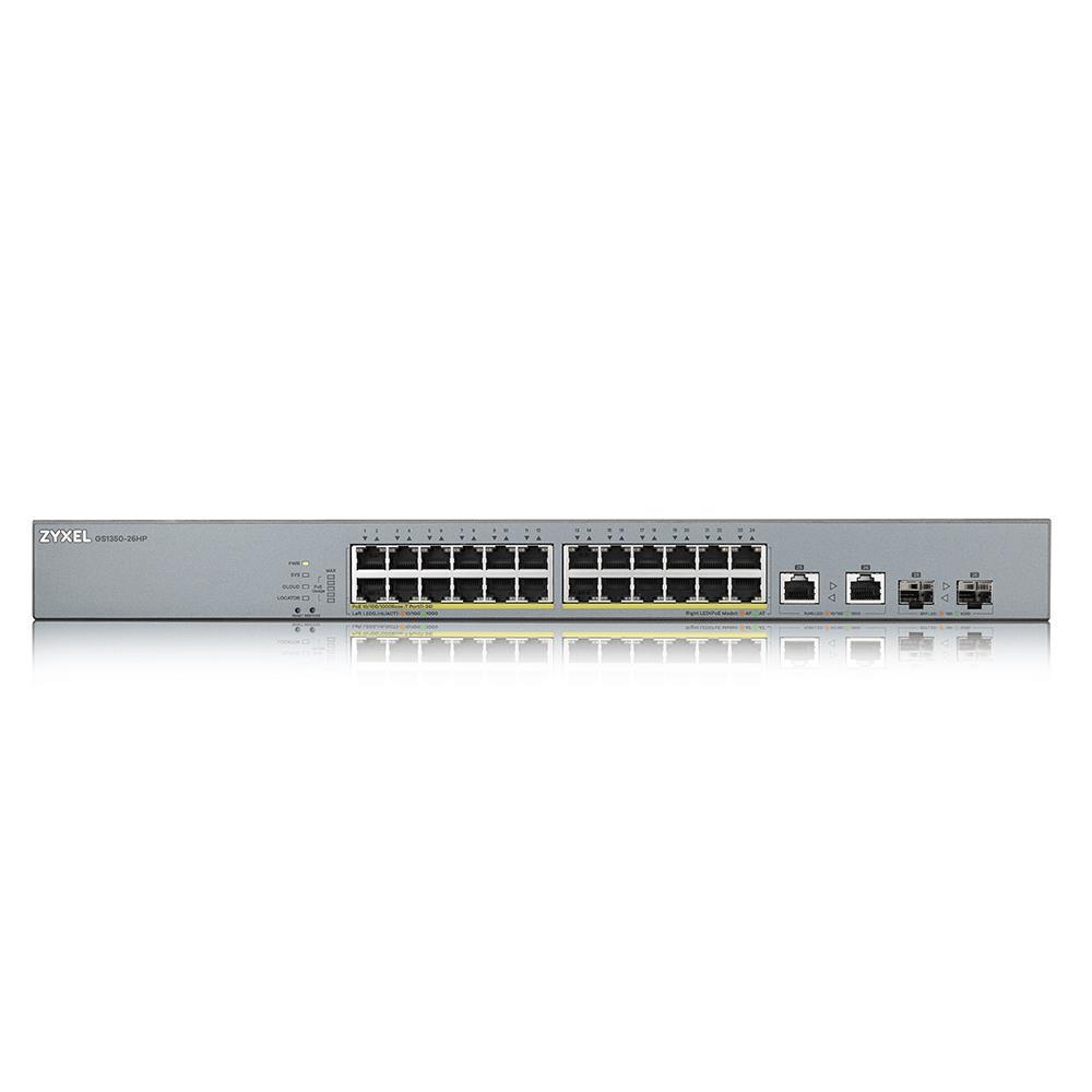 Šakotuvas ZYXEL GS1350-26HP, 26 prievadų valdomas CCTV POE komutatorius, didelio nuotolio, 375 W (1 metų NCC PRO paketo licencija) (5 metų garantija)