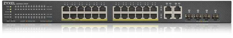 ZYXEL GS1920-24HPV2, 28 prievadų išmanusis valdomas POE komutatorius, 24 gigabitų vario POE ir 4 gigabitų dviejų asmenų, hibridinis režimas, autonominis arba „Nebulaflex“ debesis, 375 vatų POE (5 metų garantija)