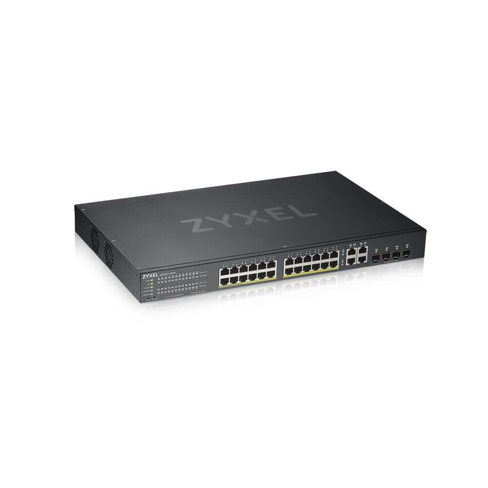 Šakotuvas ZYXEL GS1920-24HPV2, 28 prievadų išmanusis valdomas POE komutatorius, 24 gigabitų vario POE ir 4 gigabitų dviejų asmenų, hibridinis režimas, autonominis arba „Nebulaflex“ debesis, 375 vatų POE (5 metų garantija)