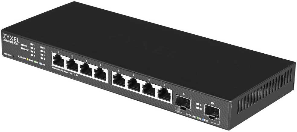 Šakotuvas ZYXEL XMG1915-10E, 8 prievadų 2,5 GBE, 2 SFP+ išmanusis komutatorius, hibridinis režimas, autonominis arba „Nebulaflex“ debesis (5 metų garantija)