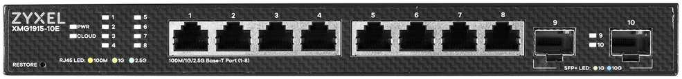 Šakotuvas ZYXEL XMG1915-10E, 8 prievadų 2,5 GBE, 2 SFP+ išmanusis komutatorius, hibridinis režimas, autonominis arba „Nebulaflex“ debesis (5 metų garantija)