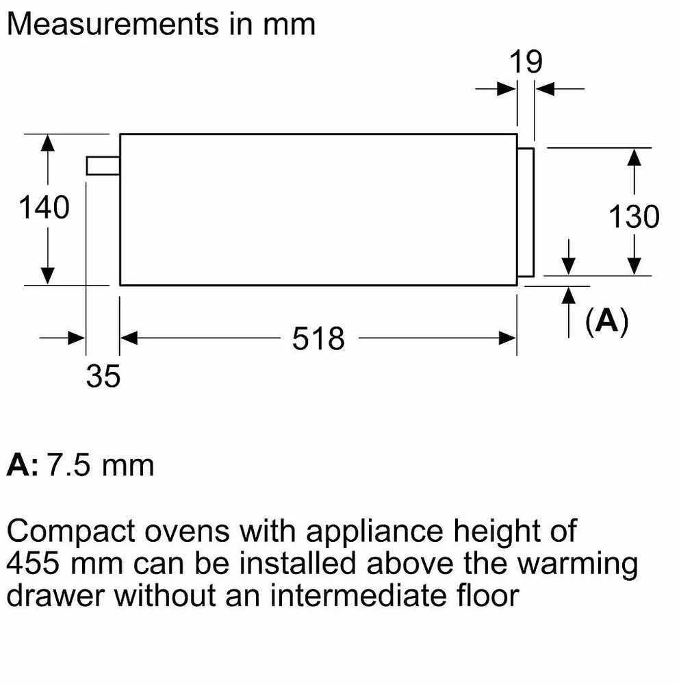 Bosch BIC7101B1 Serija 8, Įmontuojamasis šildymo stalčius, 60 x 14 cm, Juodas