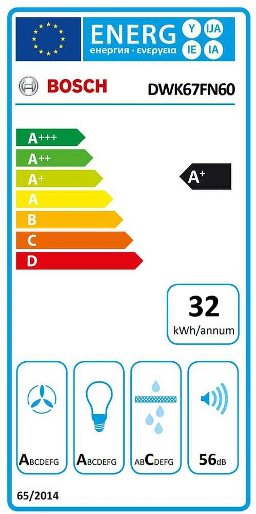 Bosch DWK67FN60 Serija 4, Prie sienos montuojamas gartraukis, 60 cm, skaidrus stiklas su juodu atspaudu, Juoda