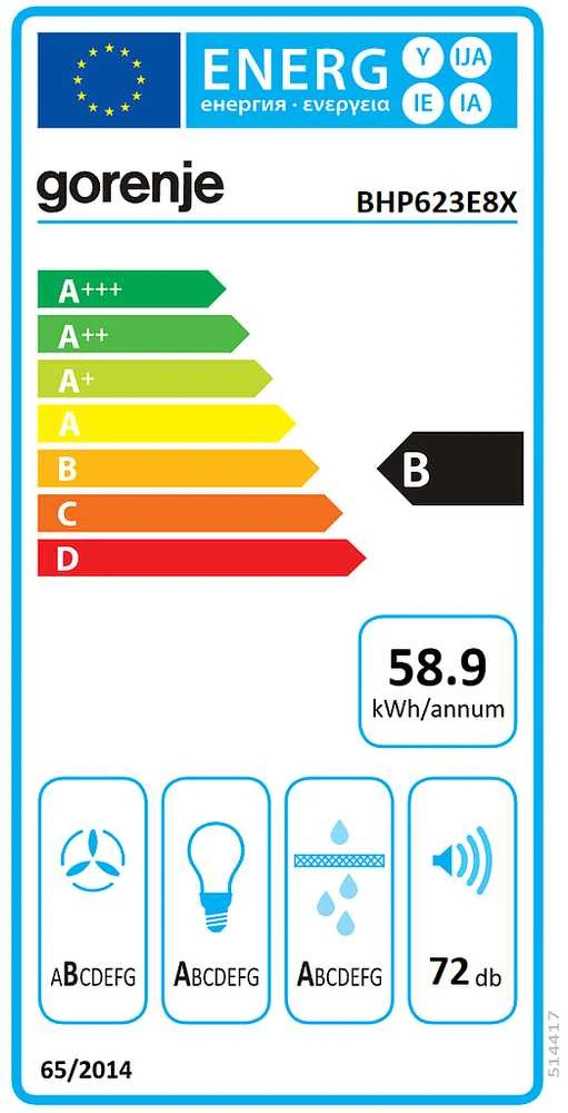 Gartraukis Gorenje | Hood | BHP623E8X | Telescopic | Energy efficiency class B | Plotis 60 cm | 610 m³/h | Mechanical control | LED | Nerūdijantis plienas