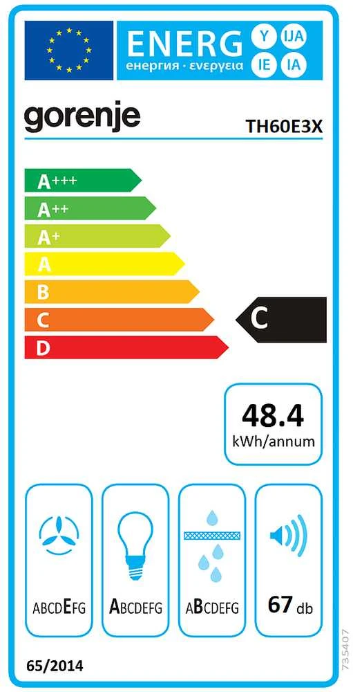 Gartraukis Gorenje | Gaubtas | TH60E3X | Teleskopinis | C energijos vartojimo efektyvumo klasė | Plotis 60 cm | 350 m³/h | Mechaninis valdymas | LED | Inox