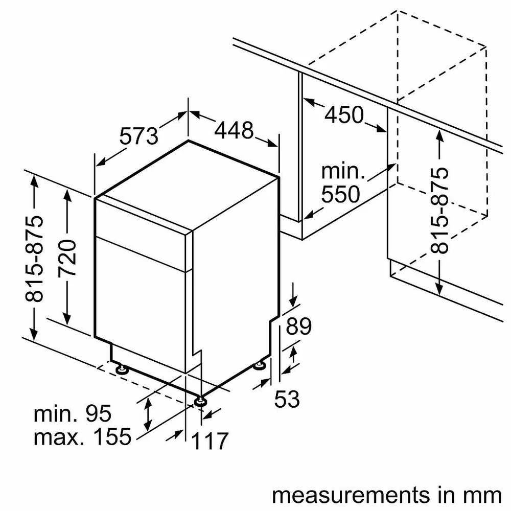 Bosch SPU4HMS10E Serija 4, Indaplovė, montuojama iš apačios, 45 cm, Šlifuotas plienas