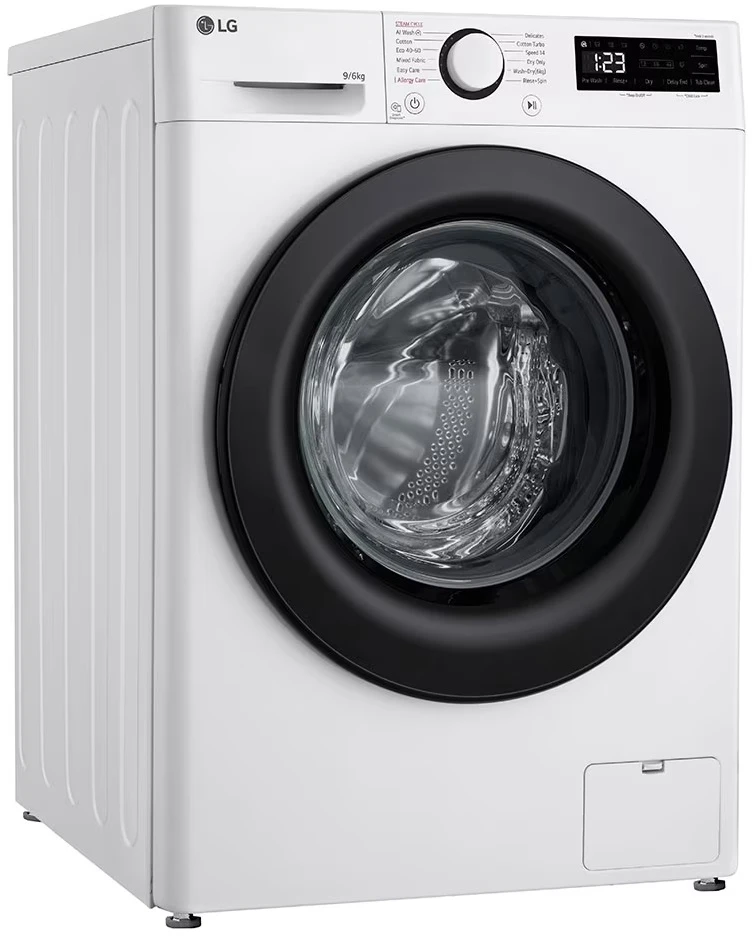 LG | Skalbimo mašina su džiovykle | F4DR509SBW | Energijos vartojimo efektyvumo klasė A | Pakrovimas iš priekio | Skalbimo talpa 9kg | 1400 RPM | Gylis 55 cm | Plotis 60 cm | Ekranas | Sukamoji rankenėlė + LED | Džiovinimo sistema | Džiovinimo talpa 6kg | Garų funkcija | Tiesioginis varymas | Baltas