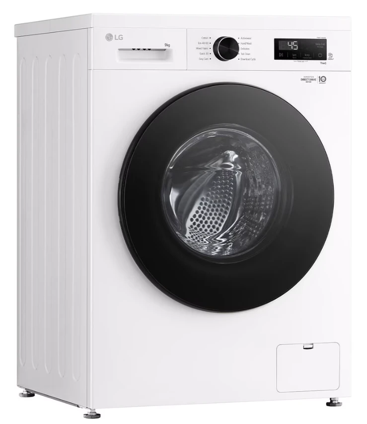 LG | Skalbimo mašina | F4X1009NWB | Energy efficiency class A | Front loading | Skalbimo talpa 9kg | 1400 RPM | Gylis 55 cm | Plotis 60 cm | Ekranas | LED | Steam function | Direct drive | Wi-Fi | Baltas