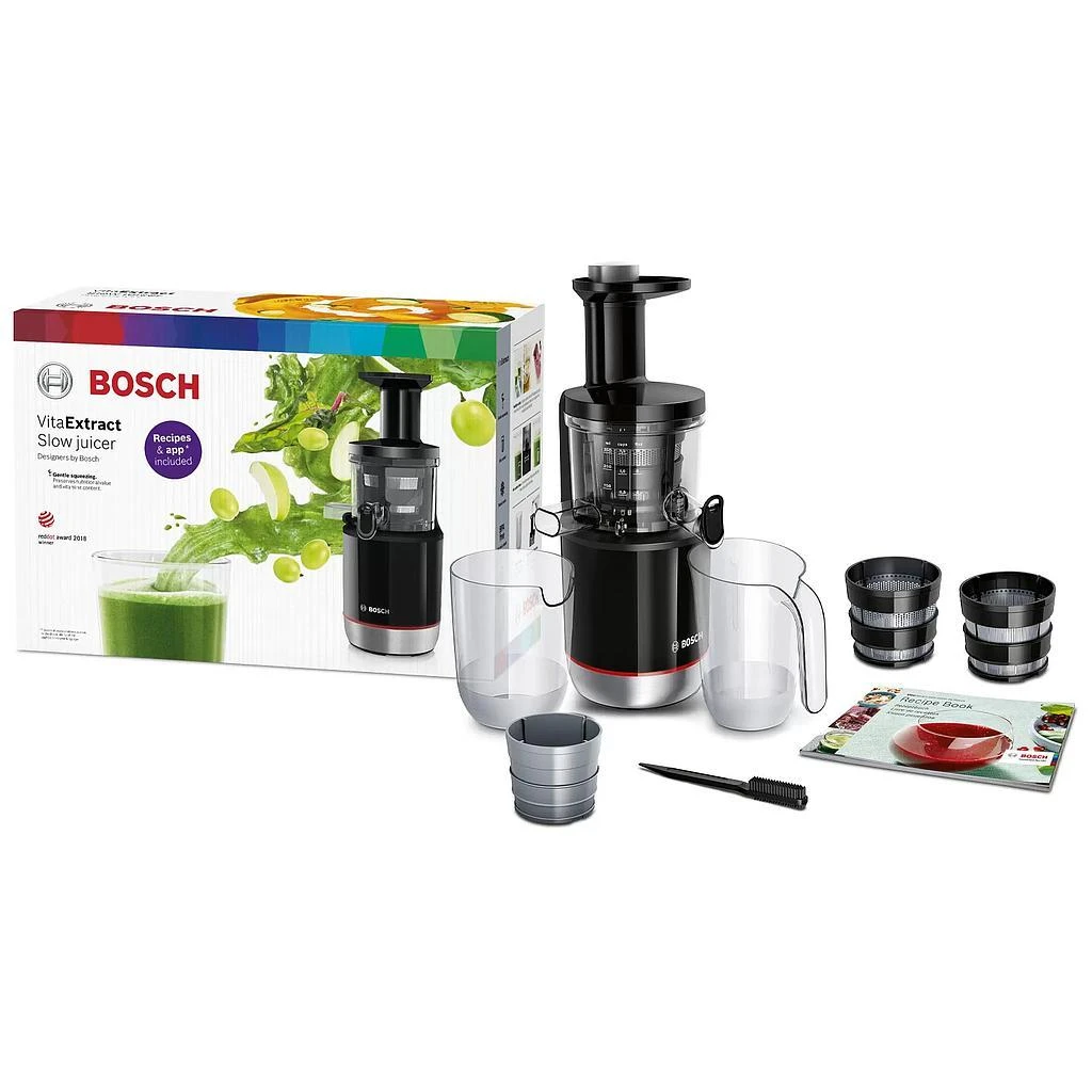 Bosch MESM731M Lėtaeigė sulčiaspaudė, VitaExtract, 150 W, Juoda, šiaušto nerūdijančio plieno