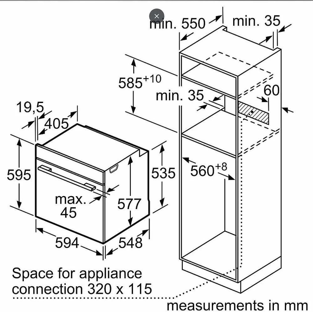 Bosch HBA534BW3 Serija 4, Įmontuojamoji orkaitė, 60 x 60 cm, Balta