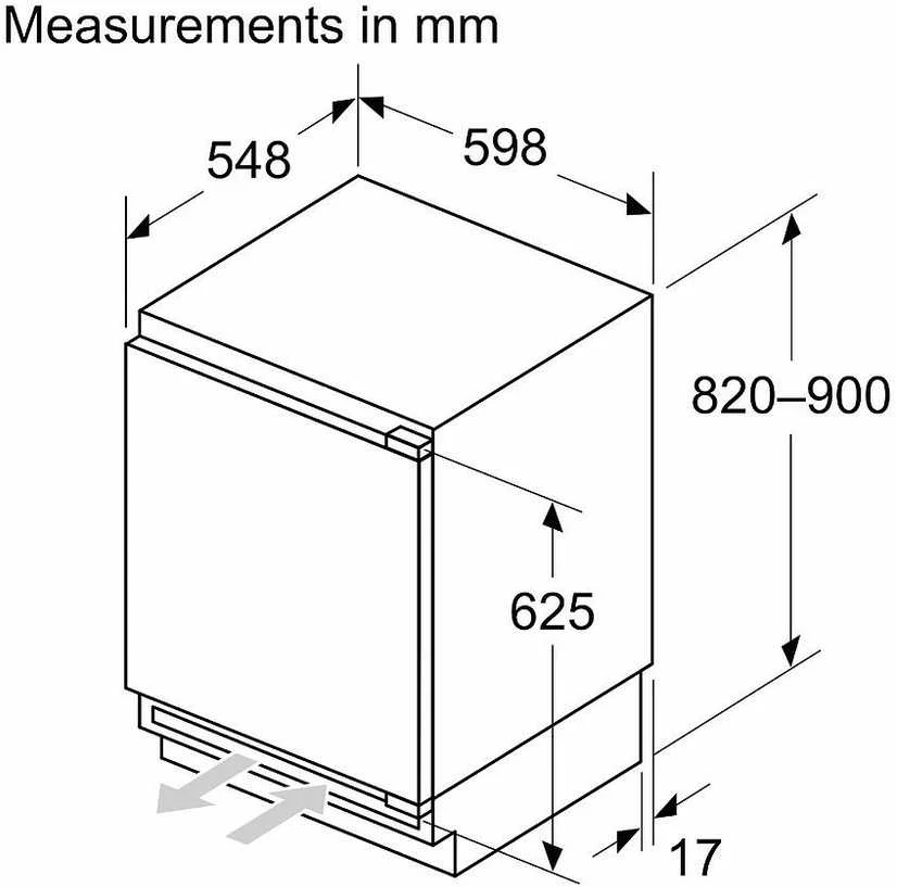 Bosch KUL22ADD0 Serija 6, Apačioje montuojamas šaldytuvas su šaldiklio skyriumi, 82 x 59.8 cm, švelniai uždaromas plokščias vyris