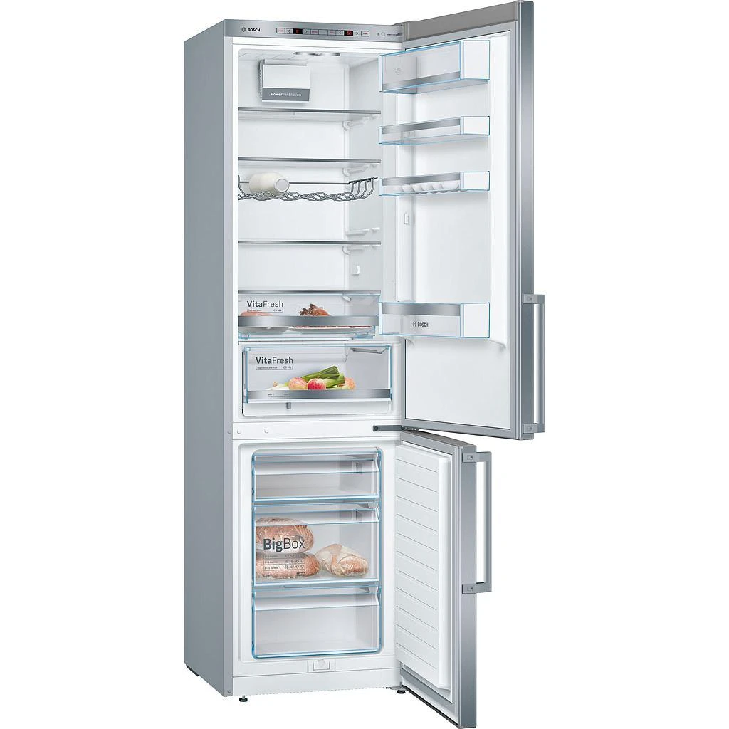 Bosch KGE398IBP Serija 6, Laisvai statomas šaldytuvas-šaldiklis su šaldiklio skyriumi apačioje, 201 x 60 cm, Nerūdijančio plieno