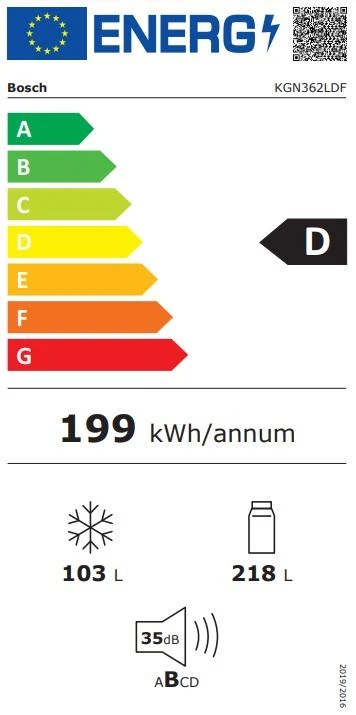 Šaldytuvas Bosch KGN362LDF 4 serija, Nerūdijančio plieno efektas