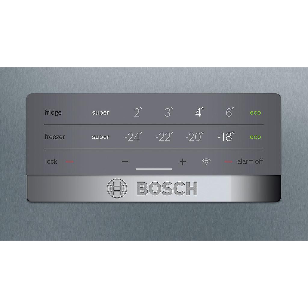 Bosch KGN397LEQ Serija 4, Laisvai statomas šaldytuvas-šaldiklis su šaldiklio skyriumi apačioje, 203 x 60 cm, Nerūdijančio plieno efektas