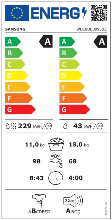 Skalbimo mašina Samsung WD18DB8995BZT2