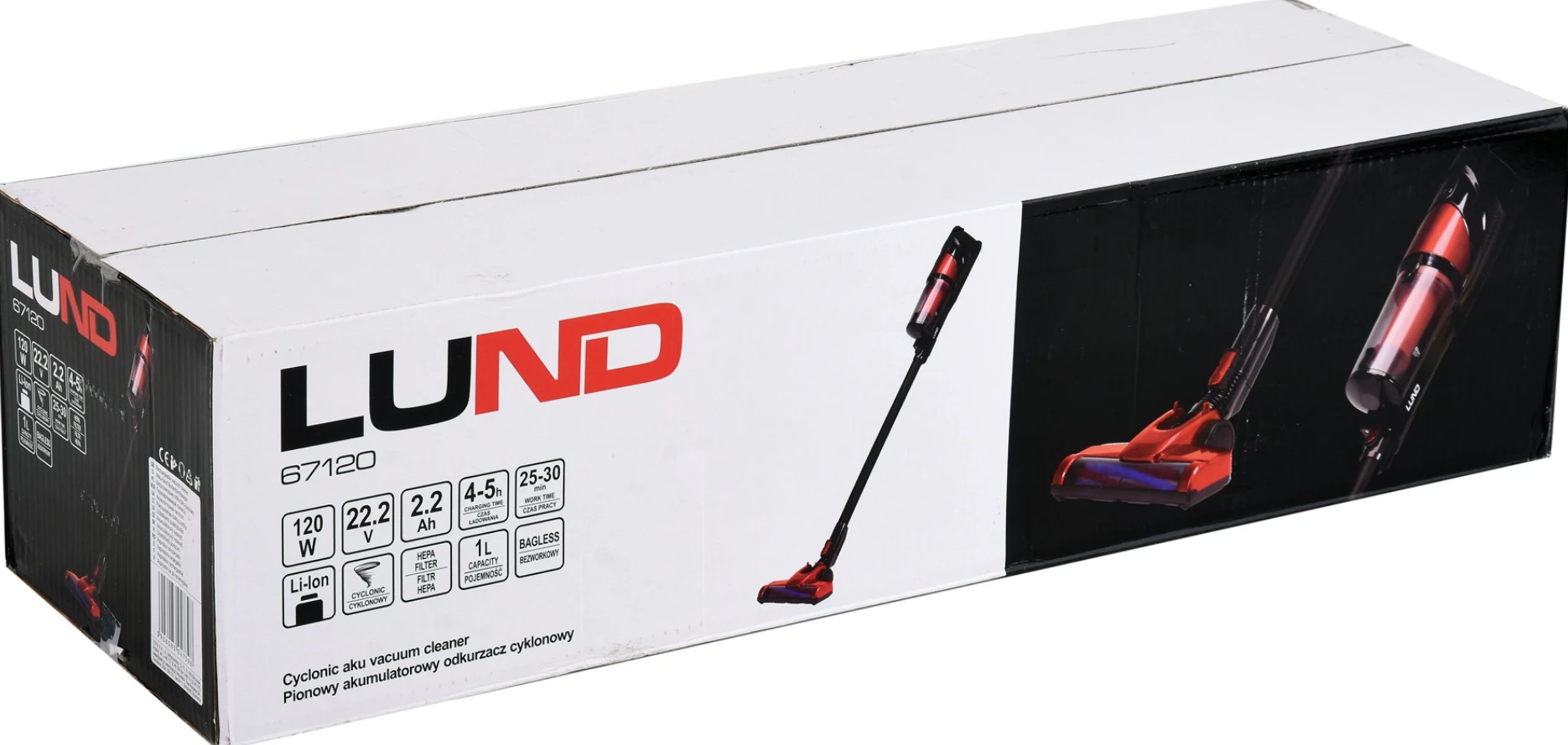 Akumuliatorinis dulkių siurblys LUND 67120, 120W, 22,2V 2200MAH LI-ION