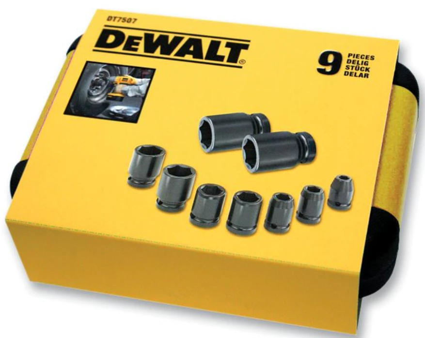Sukimo galvučių rinkinys DeWalt DT7507, 9vnt. 1/2"