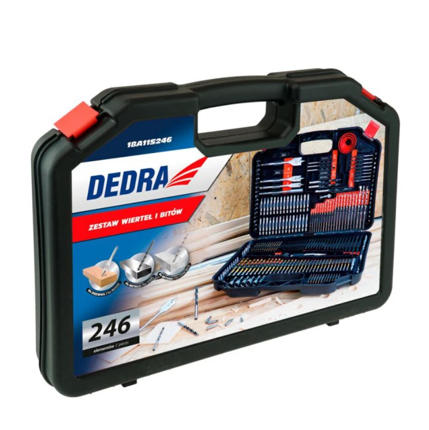 Sukimo ir gręžimo priedų rinkinys DEDRA 18A11S246, 246vnt.