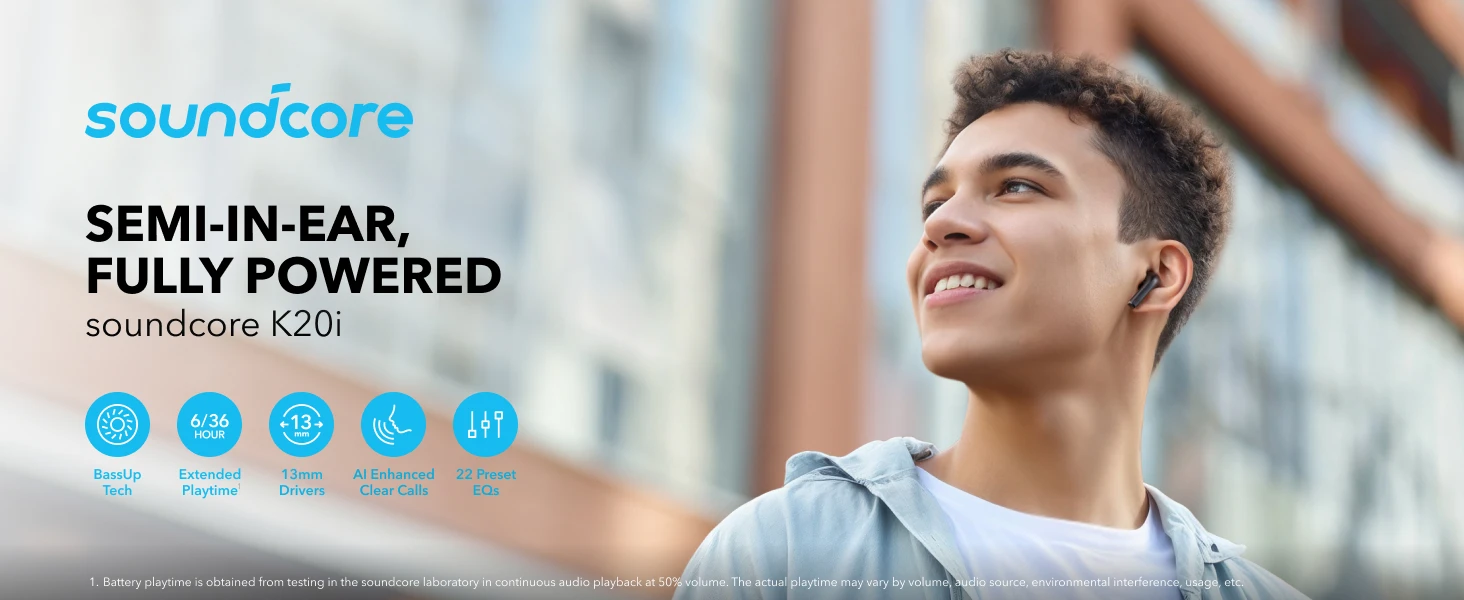Belaidės ausinės Anker Soundcore K20i, Violetinės spalvos aprašymas - Prekės nuotrauka