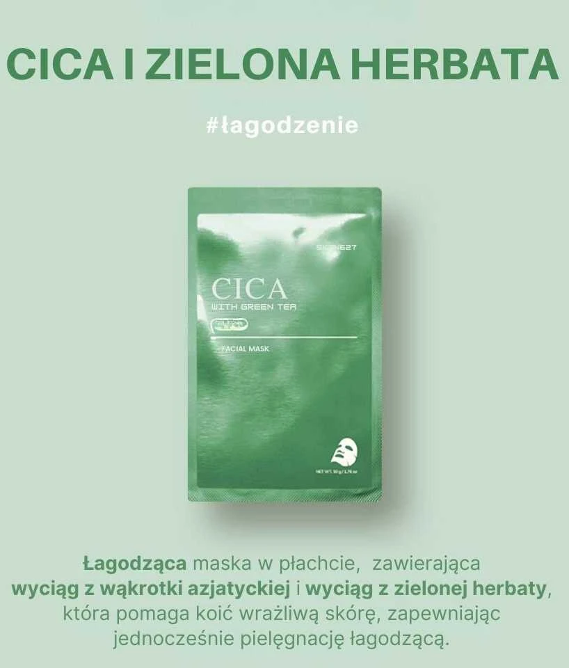Mediheal SKIN627 CICA & ŽALIA HERBATA Raminanti veido kaukė, 22 ml