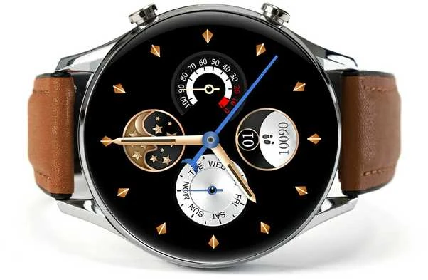 Išmanusis laikrodis Oro-med Gold Smart Fit 8 Pro, Sidabrinės spalvos korpusas su rudos spalvos dirželiu