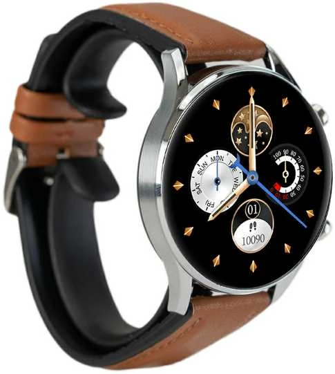 Išmanusis laikrodis Oro-med Gold Smart Fit 8 Pro, Sidabrinės spalvos korpusas su rudos spalvos dirželiu