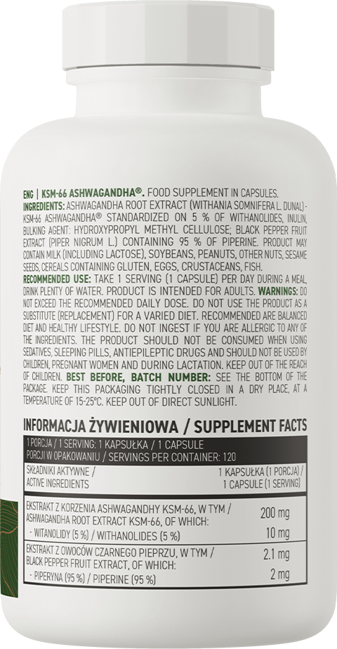 OstroVit KSM-66 Ashwagandha VEGE – 120 kapsulių