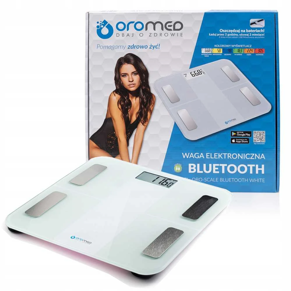 Virtuvinės svarstyklės Oro-med Vonios Svarstyklės - ORO-SCALE Bluetooth Baltos