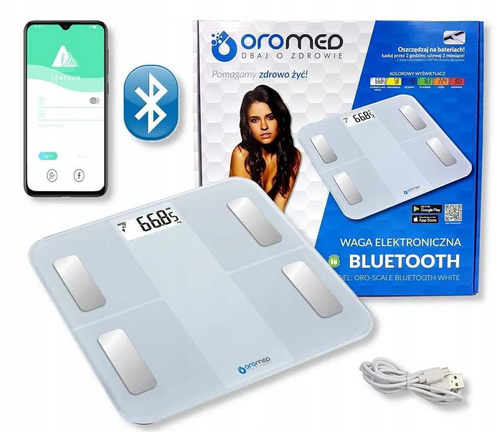 Virtuvinės svarstyklės Oro-med Vonios Svarstyklės - ORO-SCALE Bluetooth Baltos